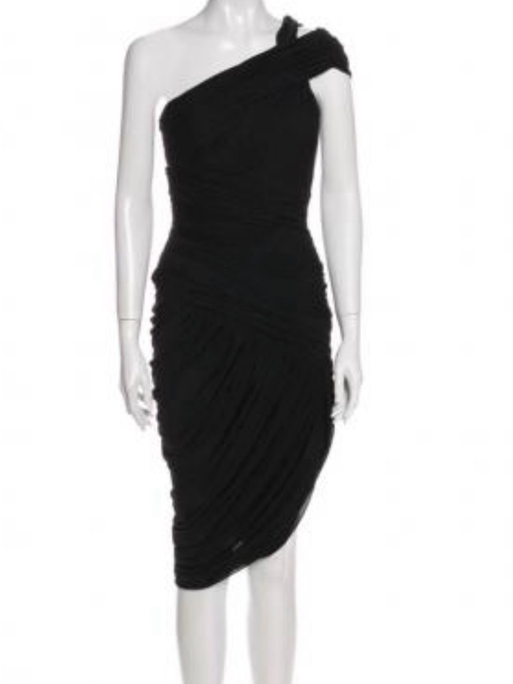 Halston Heritage Black One-Shoulder Ruched Cocktail Dress